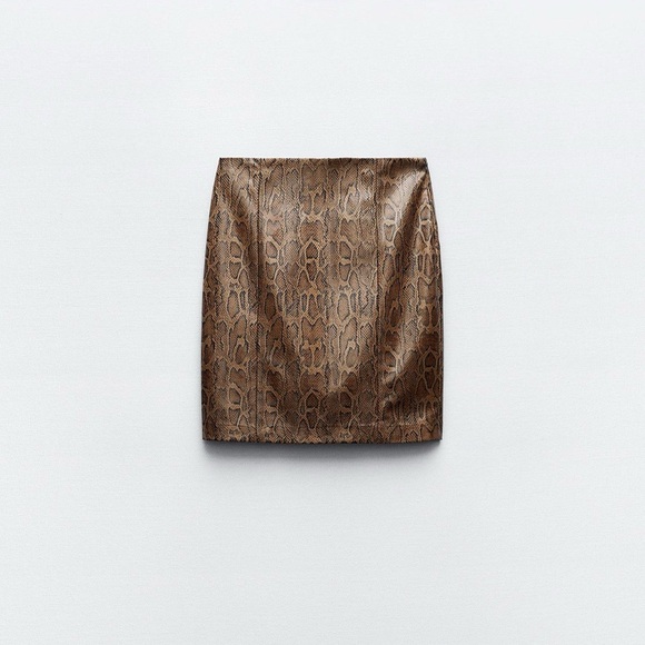(#133)ZARA Faux Leather Oversized Snakeskin Print Skirt - Picture 6 of 9
